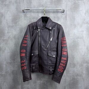 Authentic Diesel Men's Leather Jacket with Red Text